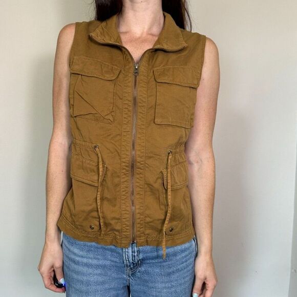 J Crew 100% Cotton Tan Utility Vest Size Medium - Picture 1 of 6